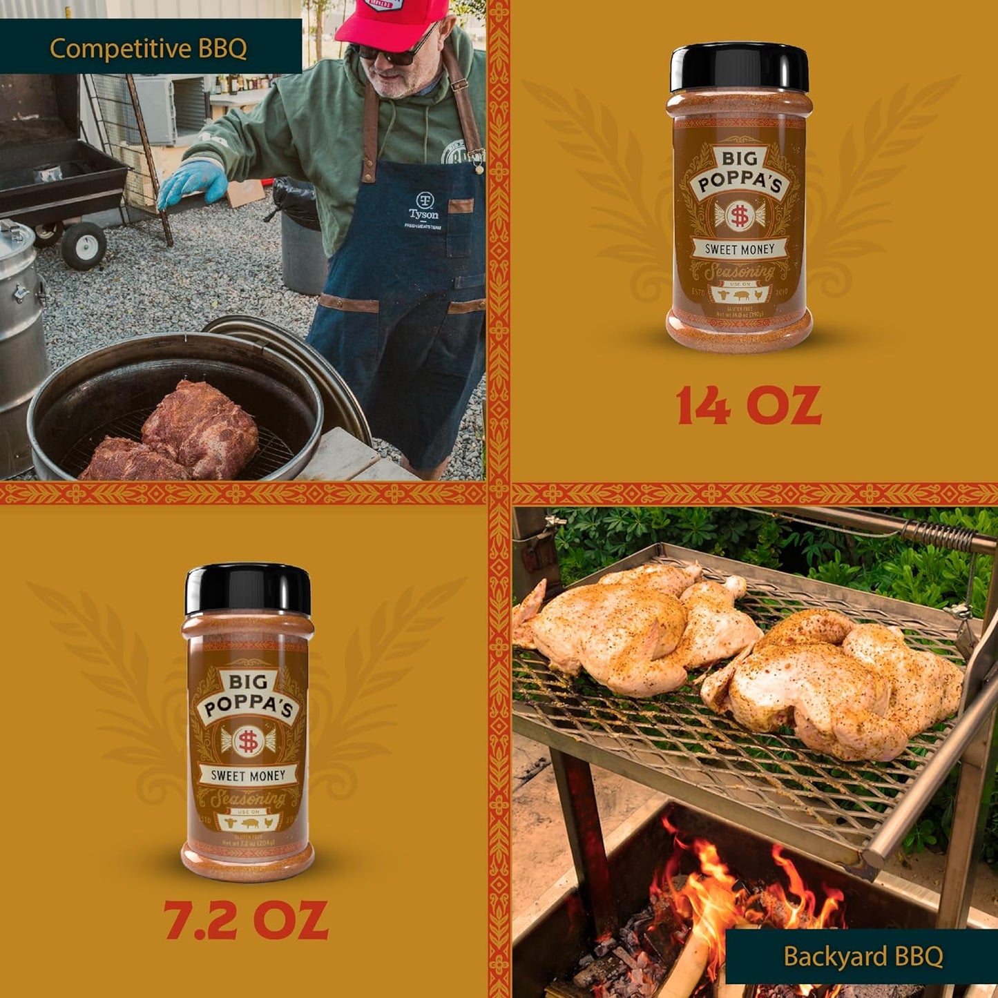 Big Poppa’S Sweet Money BBQ Rub — Award Winning Pork BBQ Rub — Gluten-Free Spice Mix — Dry Rubs for Smoking and Grilling with Granulated Honey (14 Oz)