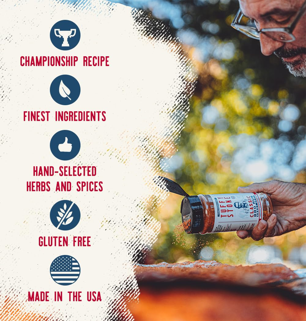 Tuffy Stone Classic BBQ Rub | 6X World Barbecue Grand Champion | Savory Rib Rub | Brisket Rub | Smoky BBQ Seasoning | 10 Oz Shaker