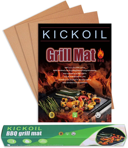 Grill Mats for Outdoor Grill BBQ Grill Mat Set of 3 Nonstick Copper Grill Mat Heavy Duty Reusable Barbecue Grill Sheets BBQ Accessories Grill Tools Works on Electric Grill Gas Charcoal RV Camping