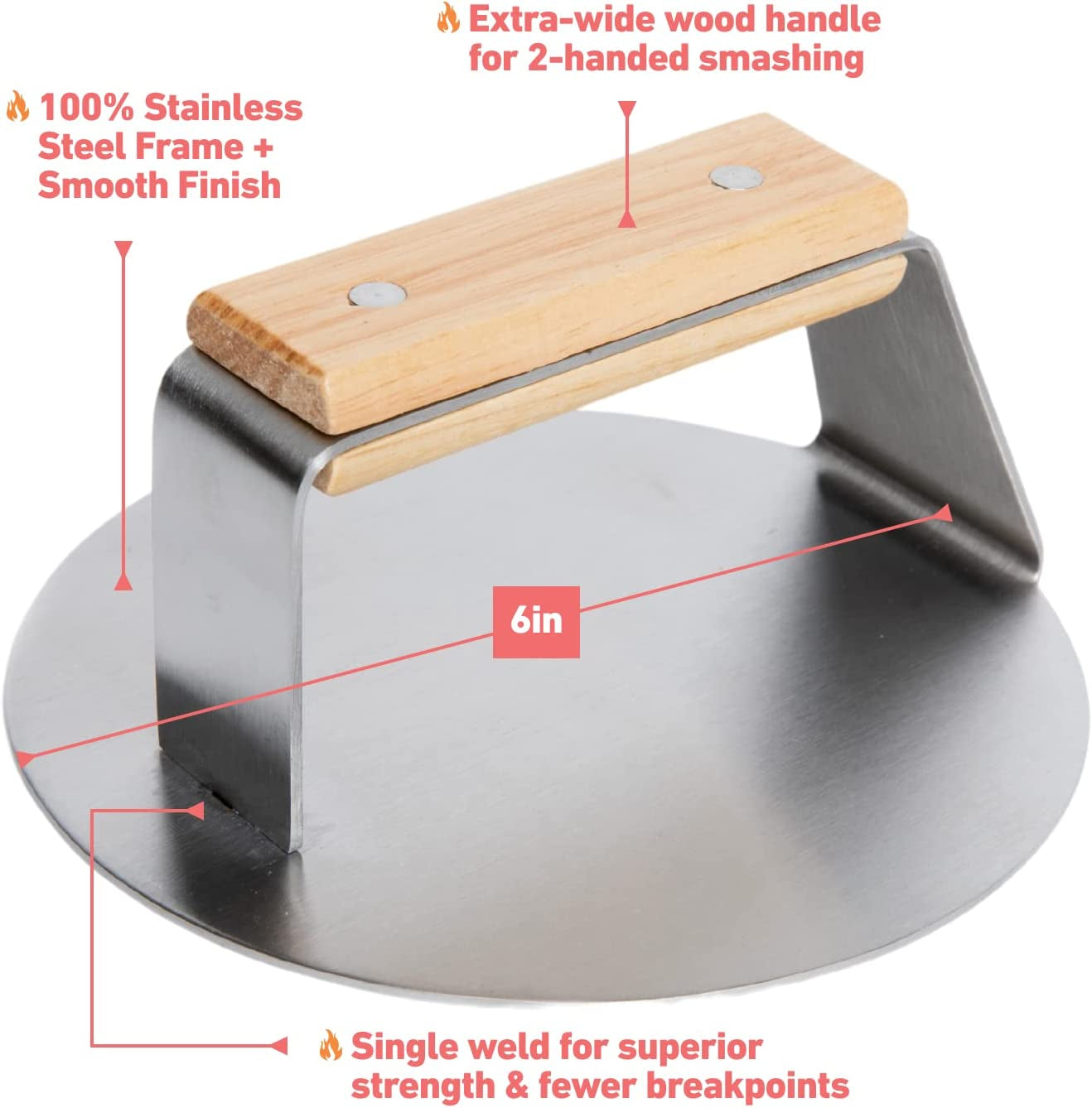 The Sasquash Indestructible Burger Smasher - Professional Grade Wide Flat Handle Smashed Burger Press - Heavy Duty One-Piece Welded Stainless Steel BBQ Griddle and Grill Tool