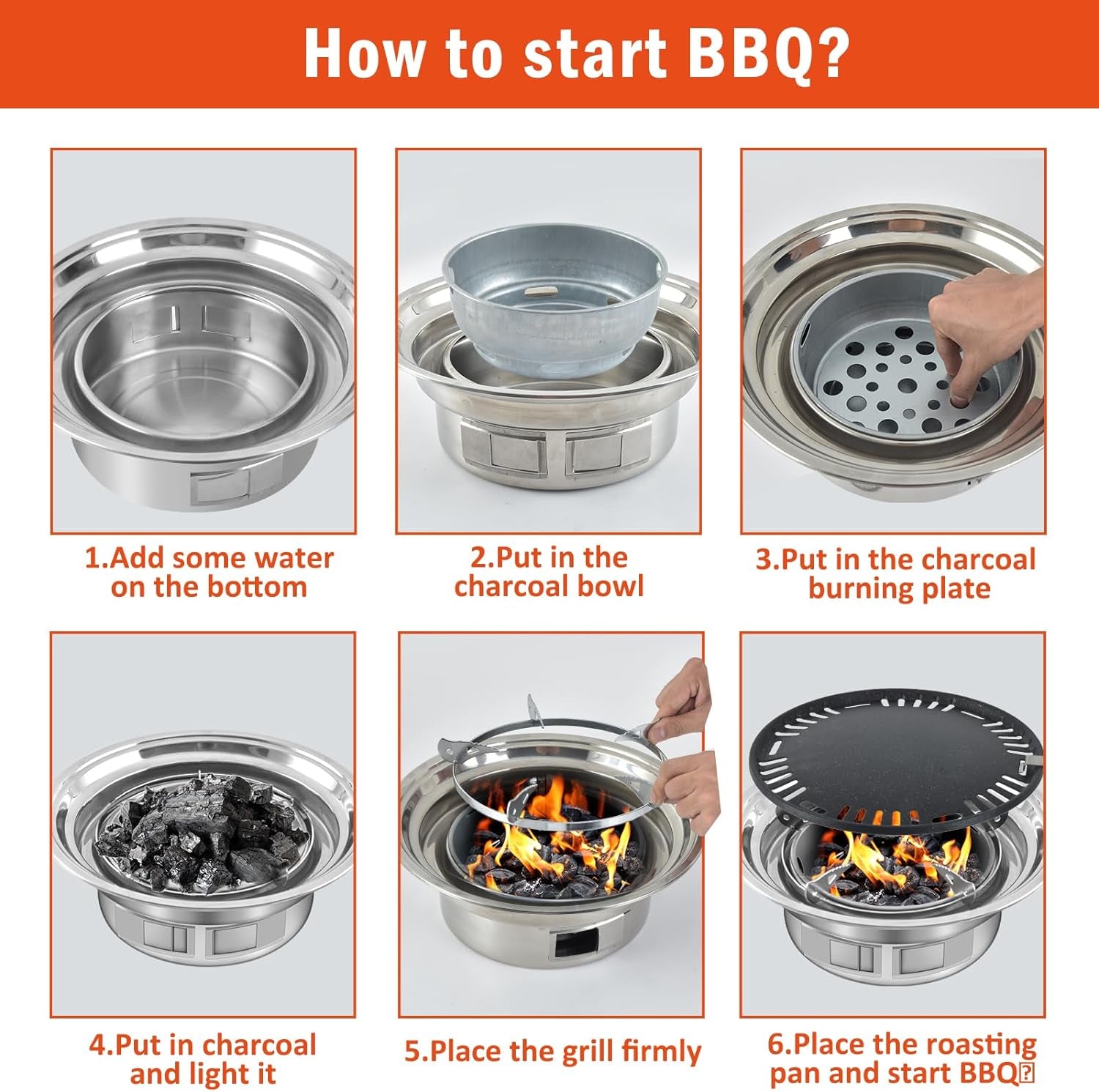 Panghuhu88 Korean BBQ Grill,Portable Household Charcoal Barbecue Grill, Non-Stick round Carbon Barbecue Grill with Insulation Pad Camping Grill Stove for Outdoor and Picnic