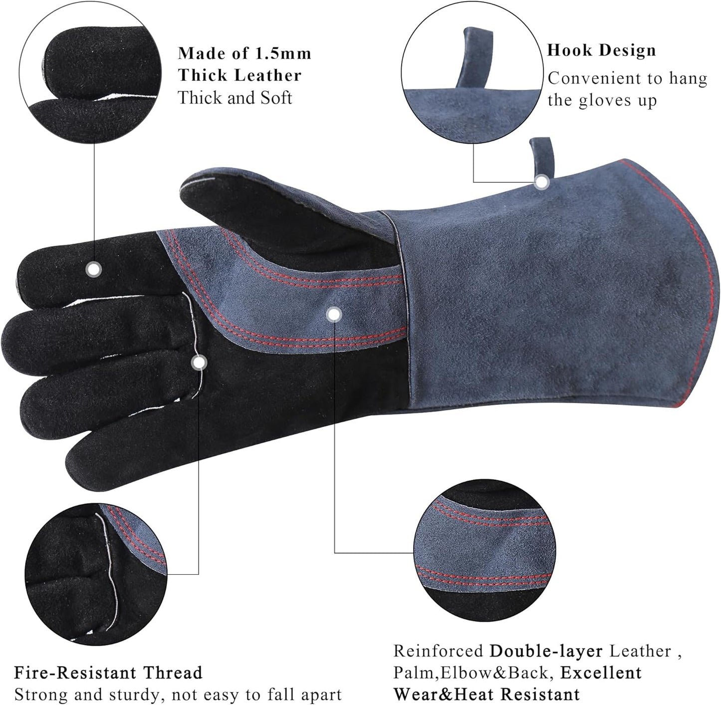 Welding Gloves 16 Inches,662℉,Heat Resistant Leather Forge/Mig/Stick Welding Gloves Heat/Fire Resistant, Mitts for Oven/Grill/Fireplace/Furnace/Stove/Pot Holder/Bbq/Animal Handling-Grey