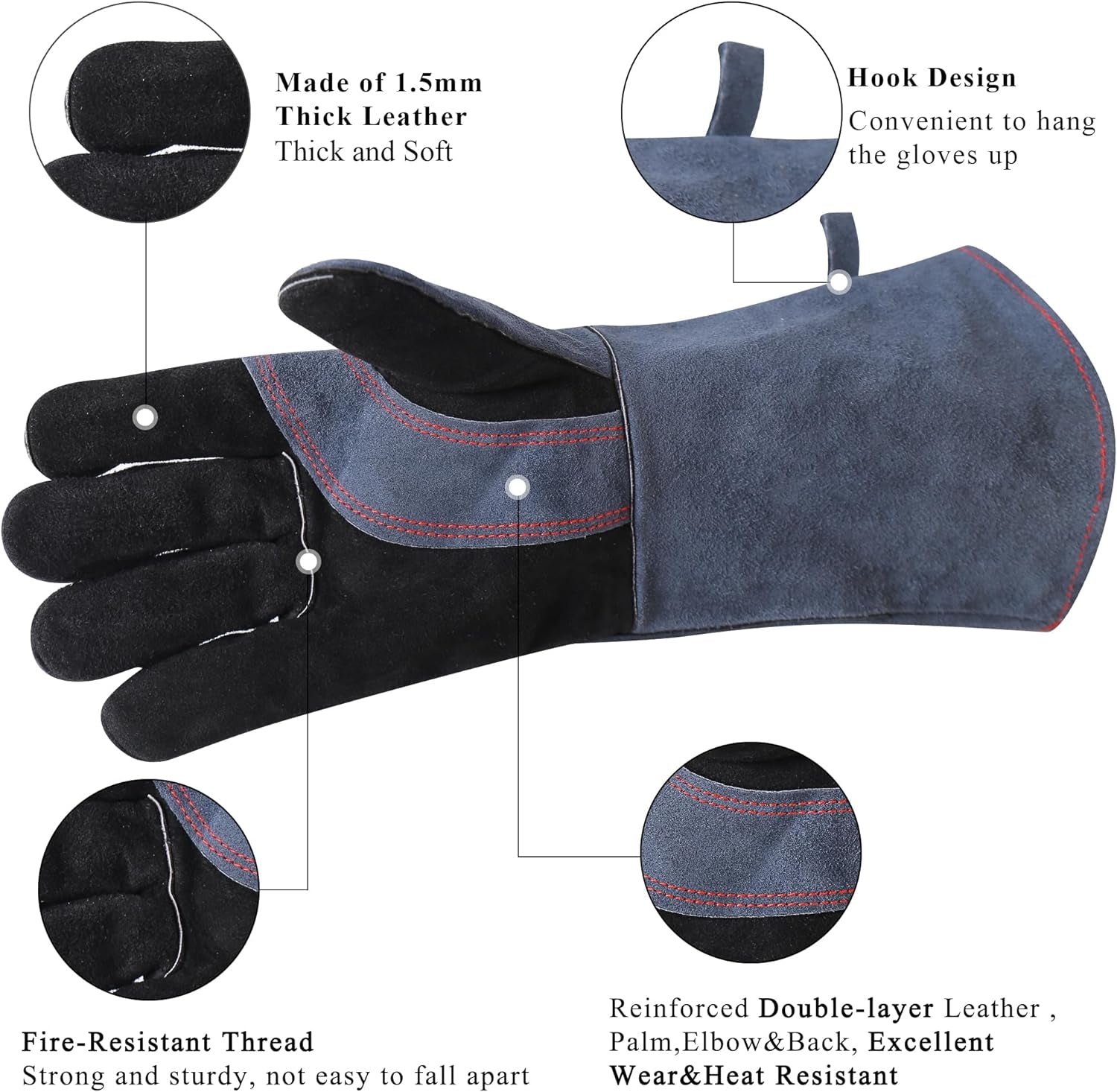 Welding Gloves 16 Inches,662℉,Heat Resistant Leather Forge/Mig/Stick Welding Gloves Heat/Fire Resistant, Mitts for Oven/Grill/Fireplace/Furnace/Stove/Pot Holder/Bbq/Animal Handling-Grey