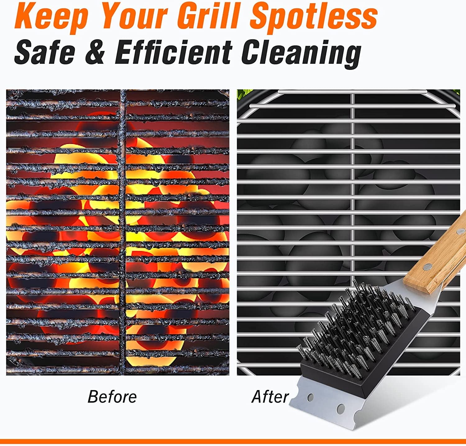 SIMPLETASTE Grill Brush and Scraper, Durable & Effective, Include Extra Stainless Steel Bristles Head for Replacement, Wire Grill Brush for Outdoor Grill, Grill Accessories Gift for Men/Dad
