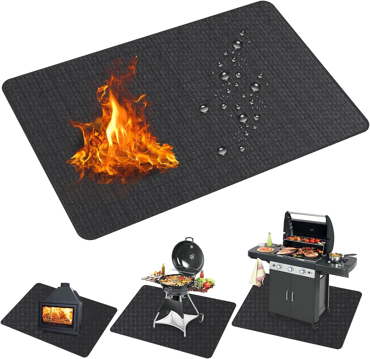 Mckuk 70 X 48 Inch under Grill Mats for Outdoor Grill, Easy to Clean Reusable Grill Mat for Deck, Double-Sided Fire Resistant,Water Resistant and Oil Proof, Fit for Indoor Fireplace Mat Fire Pit Mat