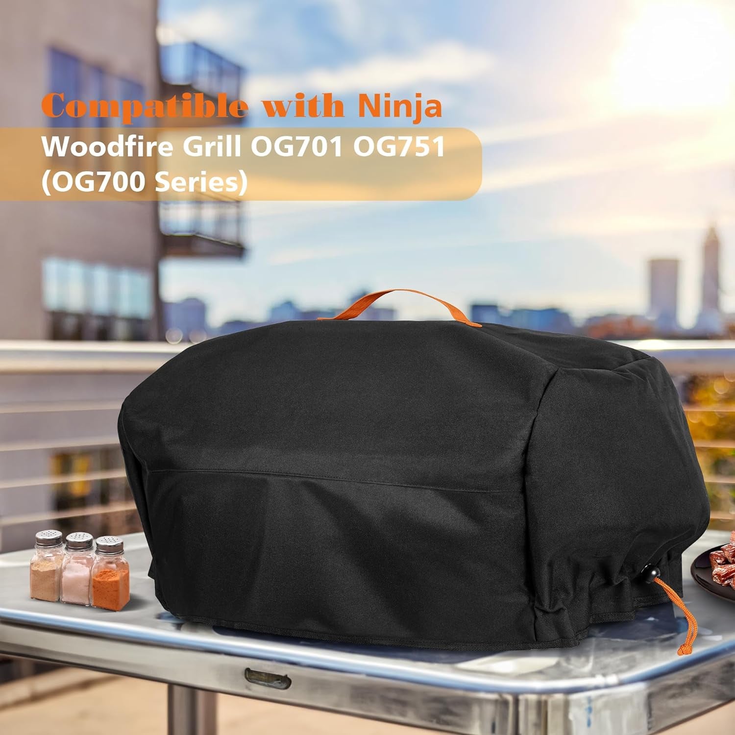 Grill Cover Compatible with Ninja OG701 OG751 Woodfire Grill, BBQ Grill Accessories Bag with Handle & Inner Pocket, Compatible with Ninja OG700 Series Outdoor 7-In-1 Grill Smoker, Cover Only