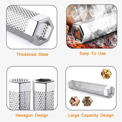Pellet Smoker Tube for Grilling, 12 Inches Premium Stainless Steel BBQ Wood Pellet Tube Smoker for Gas Charcoal Electric Grill or Smokers, Hexagonal