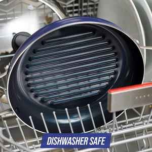 Cookware Diamond Infused Ceramic Nonstick 11" Grill Genie Pan with Lid Pfas-Free Dishwasher Safe Oven Safe Blue