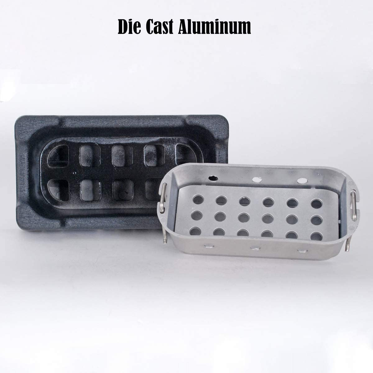 Aluminum Japanese Tabletop Shichirin Konro Charcoal Grill with Wire Mesh Grill and Wooden Base Hibachi Style Yakiniku Grill (9.5 Inch Rectangular)