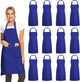 12 Pack Plain Bib Aprons with 2 Pockets - Blue Unisex Commercial Apron Bulk for Kitchen Cooking Restaurant BBQ Painting Crafting