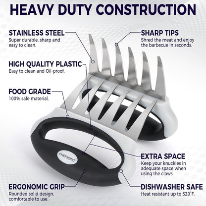 Meat Shredder Claws with Ultra-Sharp Blades for Shredding Meat, Lift, Handle, and Cut - CHEFSSPOT Chicken Shredder Turkey Lifters - Heat Resistant Grill Accessories -BBQ Grilling Gifts for Men & Women