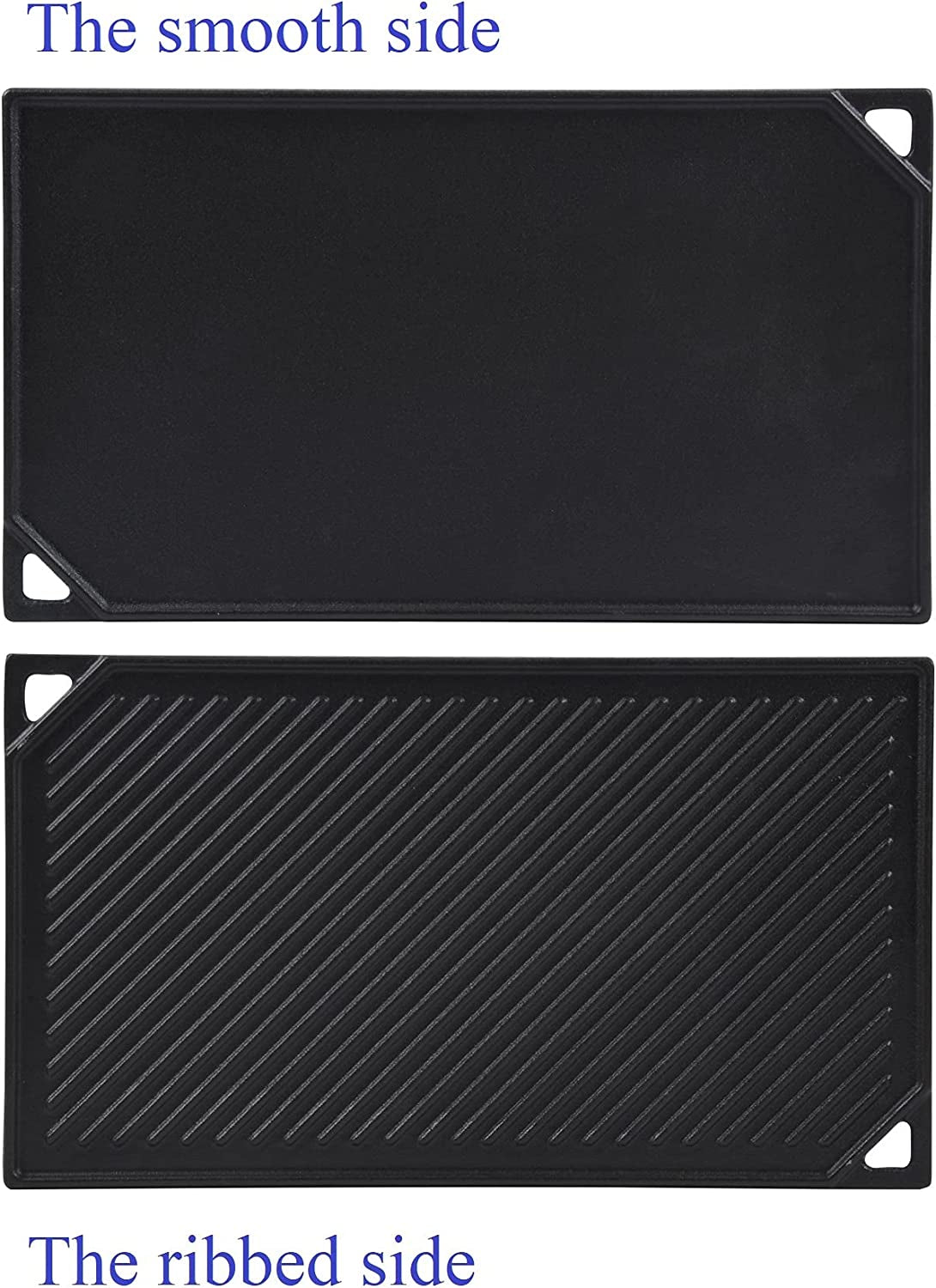 Cast Iron Reversible Griddle, 16.5 Inch X 9.5 Inch Double Sided Grill Pan Perfect for Gas Grills and Stove Top