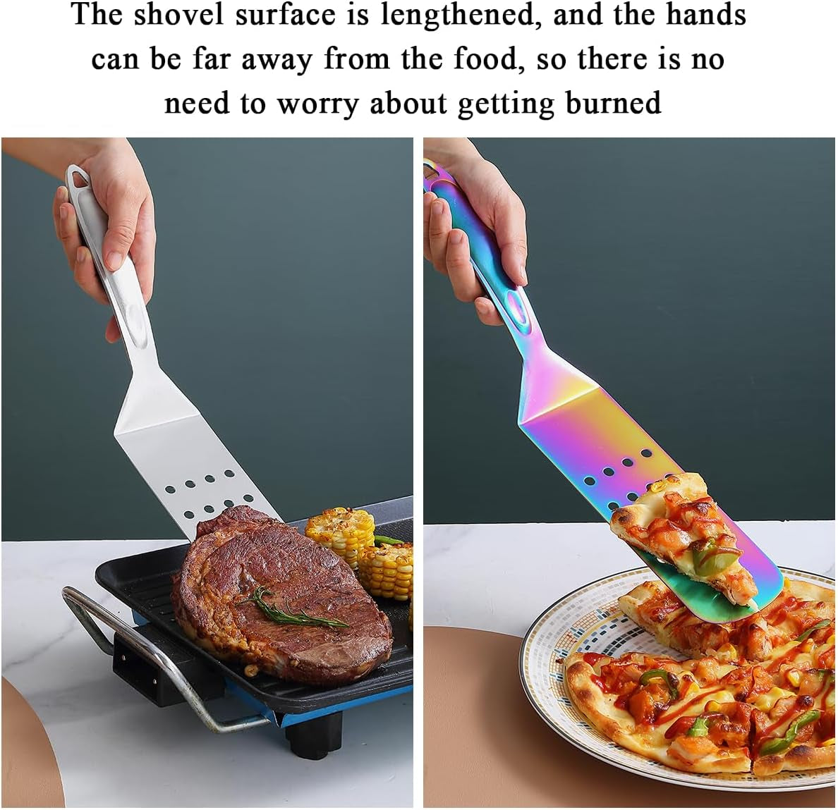 Evanda Metal Grill Spatula, Stainless Steel Barbecue Turner, Handle Heat Resistant and No Melt, Great for Outdoor BBQ, Teppanyaki, Camping