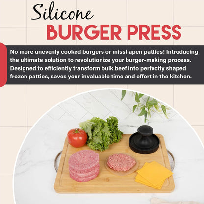 Burger Patty Maker W/100 Unbleached Patty Papers - Hamburger Press Patty Maker for 4.5-6" Hamburger Patties - Non Stick Silicone Burger Press Patty Maker - Dishwasher Safe Hamburger Patty Maker