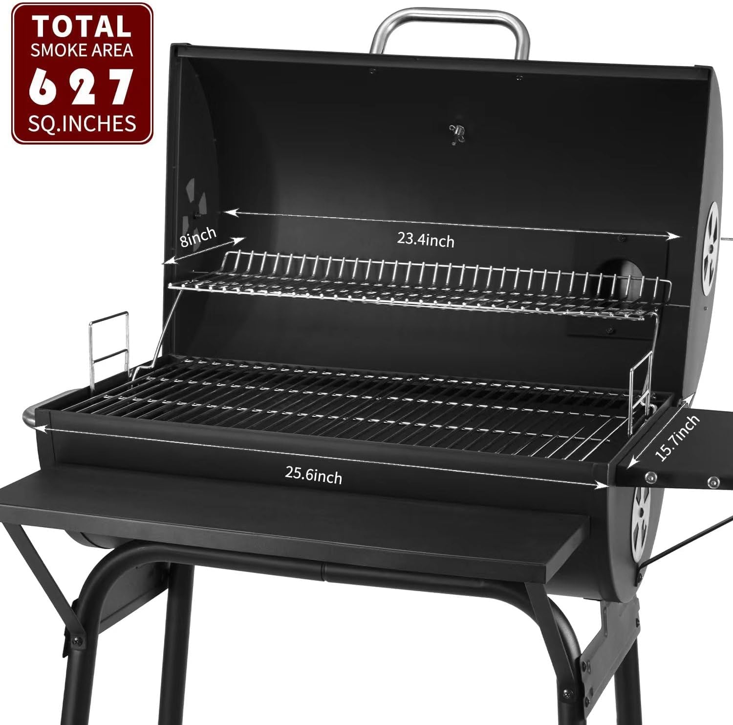 Charcoal Grills Outdoor BBQ Grill 30INCH Barrel Charcoal Grill with Side Table, 627 Square Inches, Outdoor Backyard Camping Picnics, Patio and Parties, Black by