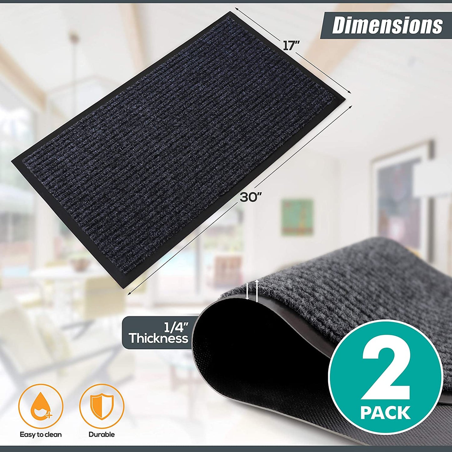 Sierra Concepts Front Door Mat Welcome Mats 2-Pack - Entryway Mats for Shoe Scraper, Ideal for inside outside Home High Traffic Area, Steel Gray 30 Inch X 17 Inch