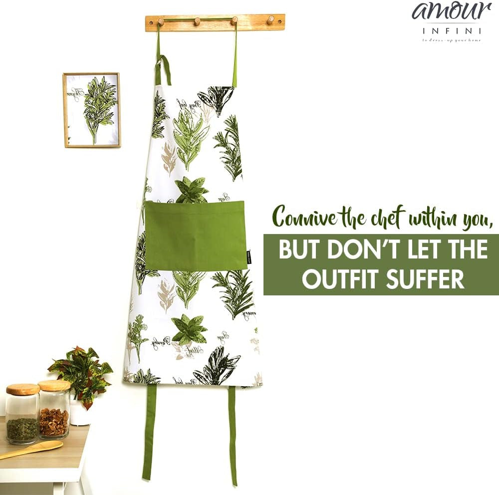Herb Garden Apron | 27.5 X 33 Inches | 100% Natural Cotton | Womens Apron for Cooking, Baking, Gardening | Convenient Pockets and Adjustable Strap at Neck & Waist Ties