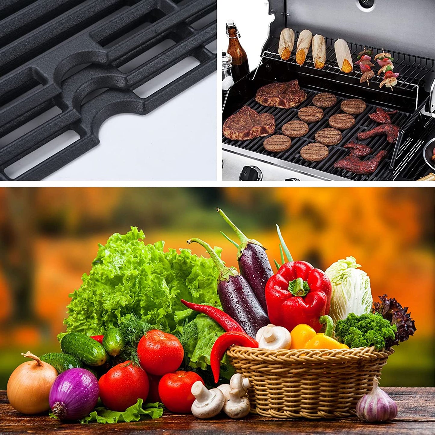 Grill Grates Replace for Charbroil 463420508, 463420509, 463420511 463436213 463436214 463440109, Master Chef, Thermos, Backyard and Others Grills, 16 7/8" Cast Iron Grill Grates(Set of 3)