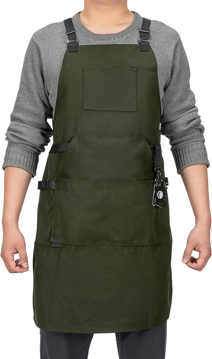 Chef Apron, Heavy Duty 12Oz Canvas, Cross Back and Neck Straps, 43-In-1 Multitool, Tactical Buckle and Clip