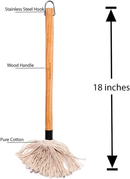 Zaanzeer 18 Inches BBQ Mop with Wooden Handle and 4 Extra Replacement Cotton Fiber Basting Mop Heads for Grilling and Smoking Steak