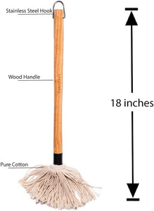 Zaanzeer 18 Inches BBQ Mop with Wooden Handle and 4 Extra Replacement Cotton Fiber Basting Mop Heads for Grilling and Smoking Steak