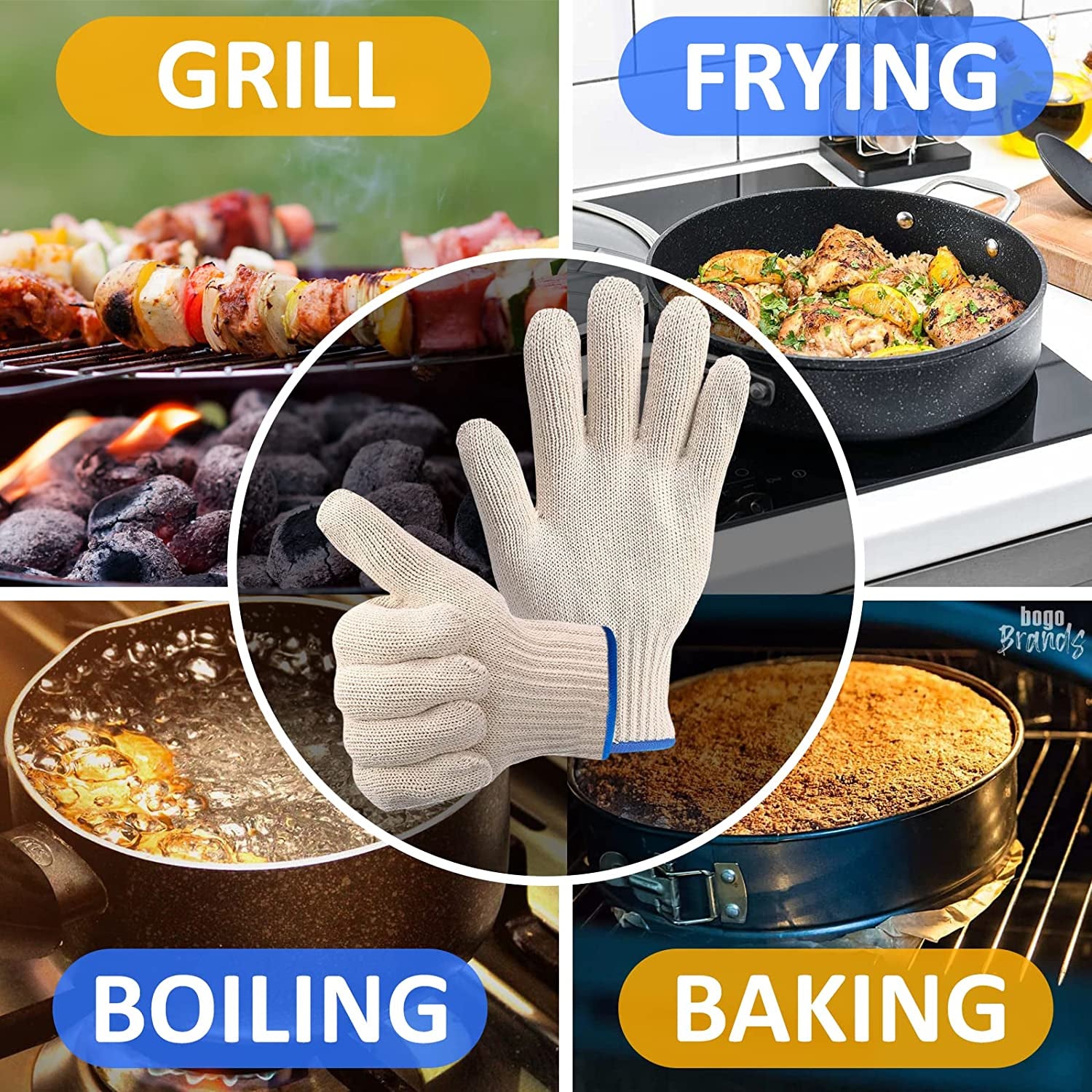 Heat Resistant Cooking Gloves - Kitchen Gloves 480 Degree Heat Resistant Oven Gloves for Handling Hot Food Cooking Baking Oven Gloves - Camping Cooking Pot Indoor Outdoor Smoker Grill