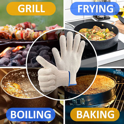 Heat Resistant Cooking Gloves - Kitchen Gloves 480 Degree Heat Resistant Oven Gloves for Handling Hot Food Cooking Baking Oven Gloves - Camping Cooking Pot Indoor Outdoor Smoker Grill