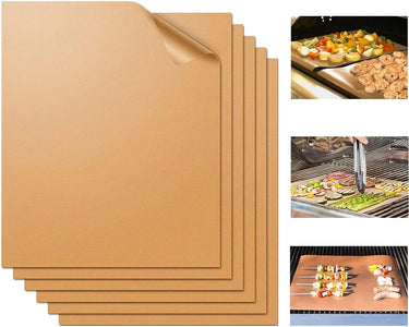 BBQ Grill Mat Set of 7-100% Non-Stick &Baking Mats, PFOA Free, Heavy Duty, Resuable and Easy to Clean, Works on Gas Charcoal and Electric BBQ (7 Pcs) (Copper)