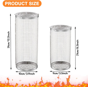 2PCS Rolling Grilling Basket - Rolling Grilling Baskets for Outdoor Grill, Stainless Steel Wire Mesh Cylinder Grill Basket, BBQ Accessories, Camping Barbecue Rack for Vegetables, Fish