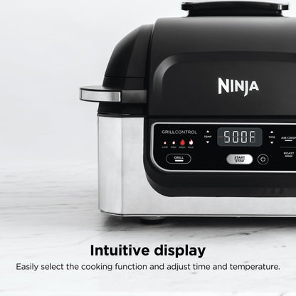 AG301 Foodi 5-In-1 Indoor Electric Grill with Air Fry, Roast, Bake & Dehydrate - Programmable, Black/Silver