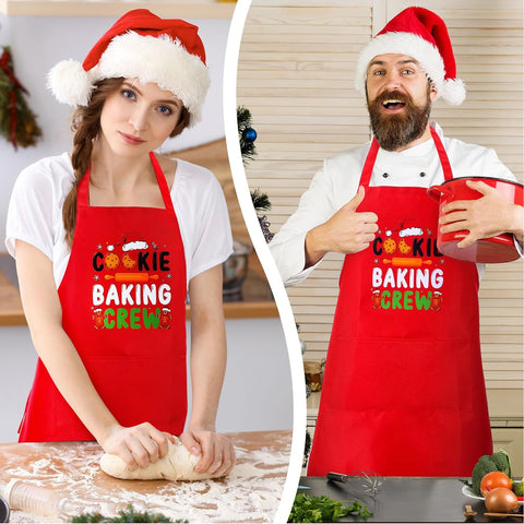 Image of 4 Pack Christmas Matching Aprons Christmas Baking Crew Kitchen Apron for Family Cooking Baking