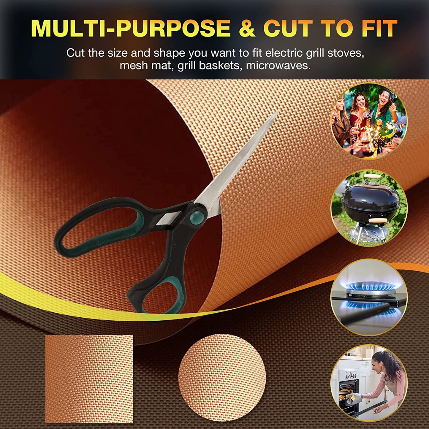 Grill Mats for Outdoor Grill Set of 6 BBQ Grill Mat Copper Grill Mat Heavy Duty Non Stick Reusable and Easy to Clean, Electric Gas Charcoal Grill Outdoor Cooking Tools Accessories RV Camper Must Have