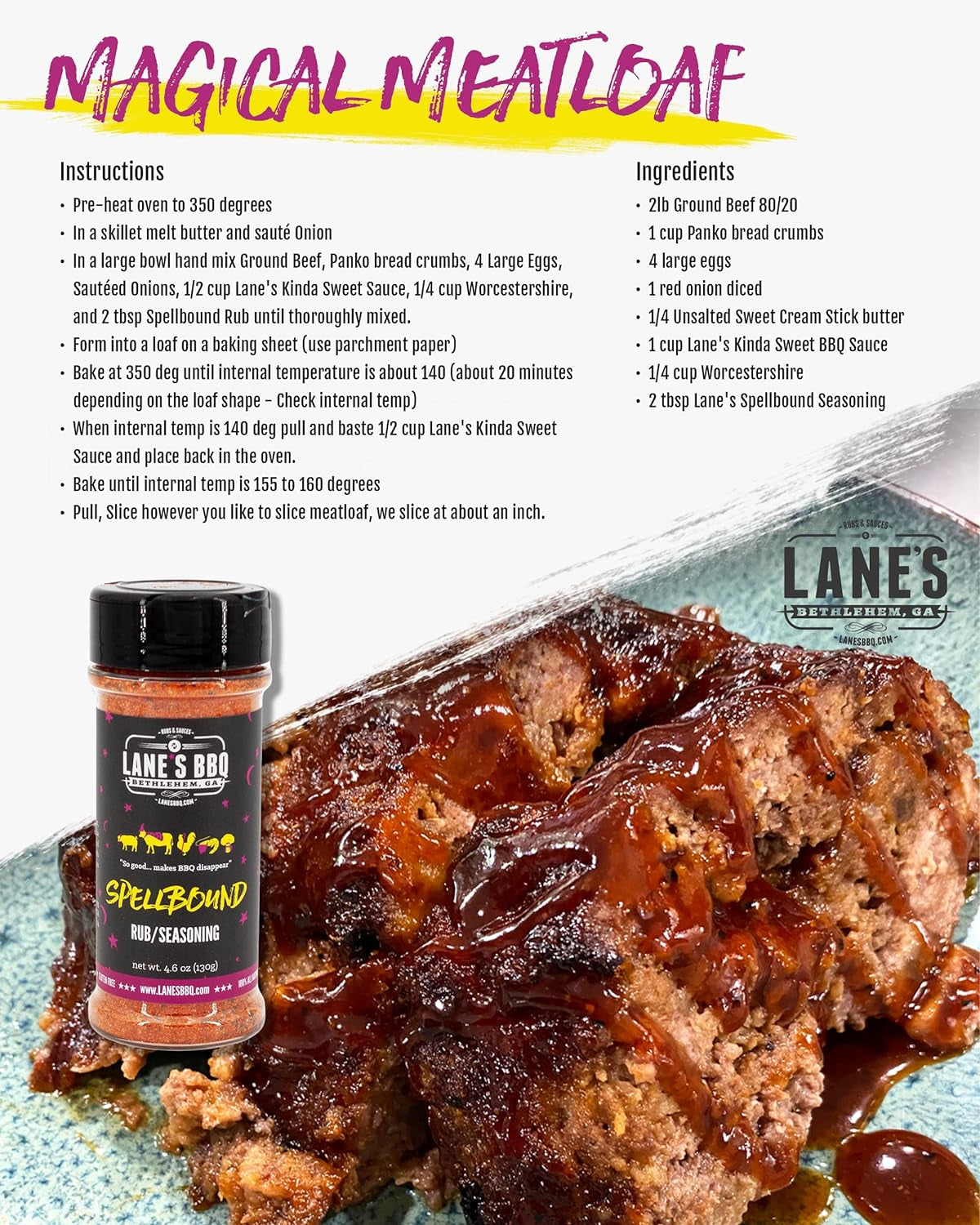 Lane'S Spellbound Pork Rub Seasoning - Premium Sweet and Smoky Pork Butt Rub, Rib Rub & Chicken Rub | Deep, Rich, Smoky Flavor | All Natural | Gluten Free | No MSG | NO Preservatives - 4.6Oz