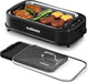 Indoor Grill,  Smokeless Grill Indoor, 1500W Electric Grill Griddle Korean BBQ Grill with LED Smart Display & Tempered Glass Lid, Non-Stick Removable Grill Plate & Griddle Plate, Black