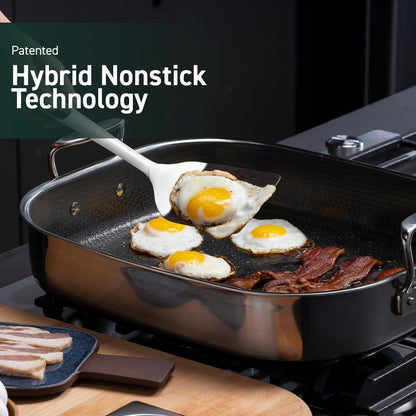 Hybrid Nonstick Roasting Pan with Rack, Dishwasher and Oven Friendly, Compatible with All Cooktops