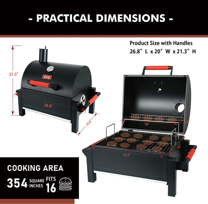 Feasto Portable Charcoal Grill Grates with Cast Iron Grill, Anti-Scalding Handles,Tabletop Grill with 354 Square Inches Cooking Area, for Outdoor Camping and Picnic, Black, L26.8’’X W20’’X H21.3’’