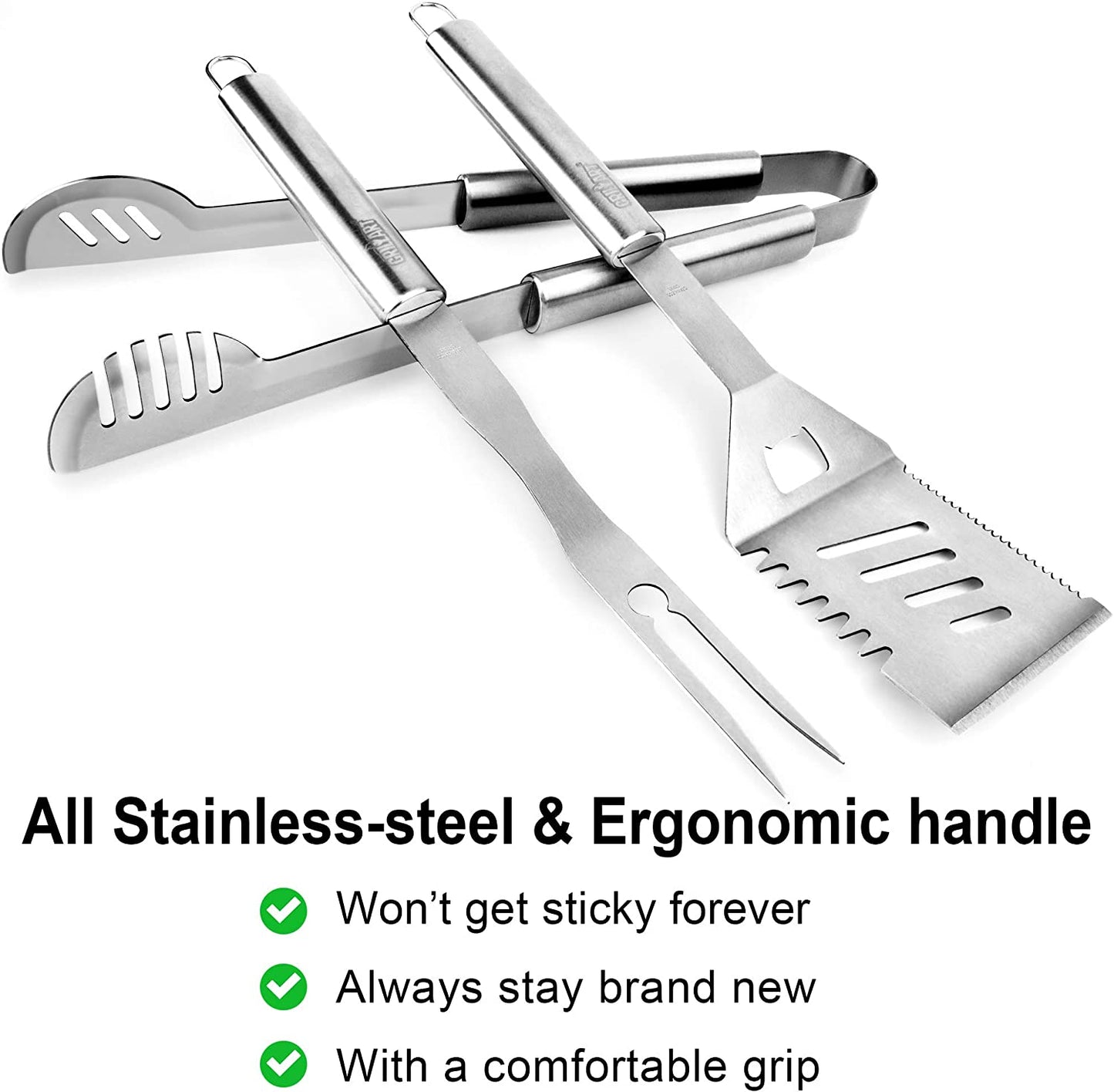 Grill Tools Grill Utensils Set - 3PCS BBQ Tools, Stainless Barbeque Grill Accessories - Spatula/Tongs/Fork, with Insulated Glove, Ideal BBQ Set Grilling Tools for Outdoor Grill, Gifts for Men