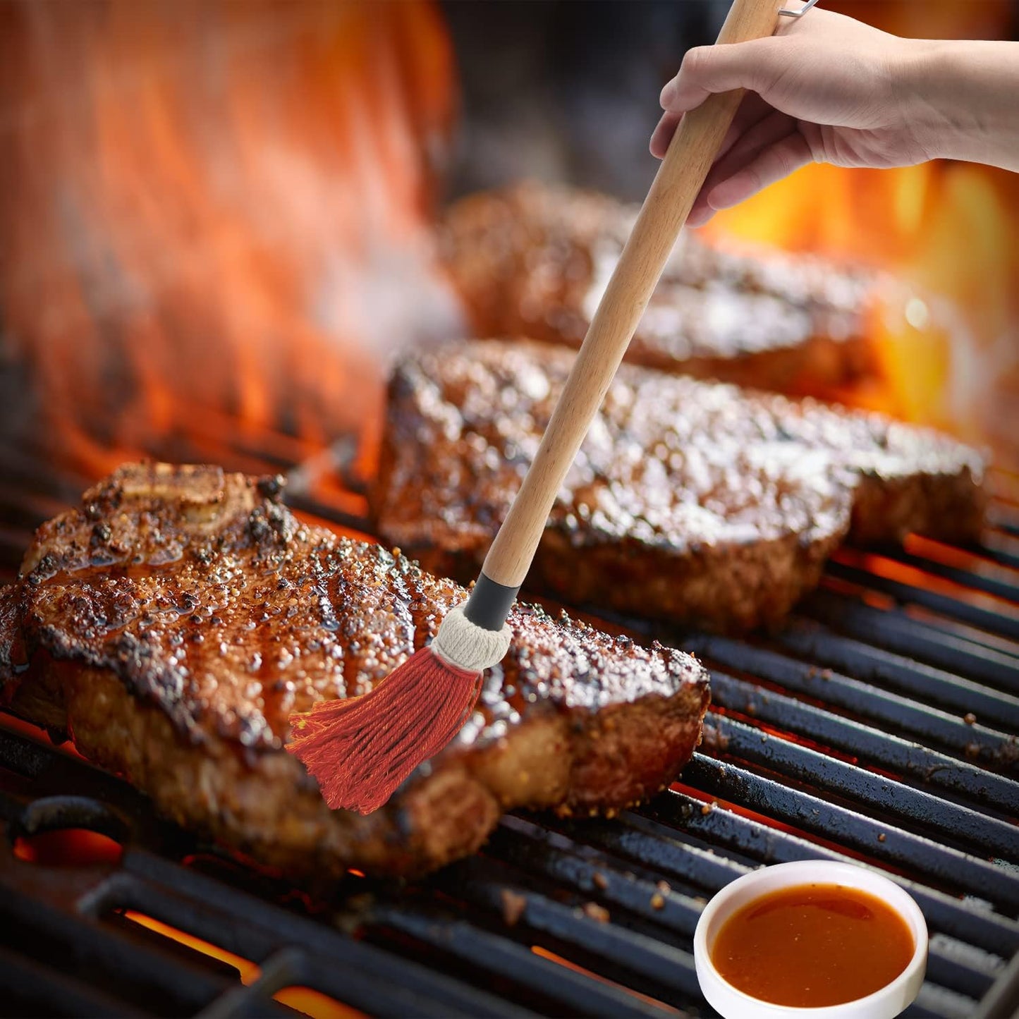 Safbbcue Barbecue Sauce Basting Brushes Mops for Grilling Ribs, Chicken, Brisket, and Other Meats Spreading Marinade/Oil, Easy to Use and Clean -18", 4Pcs