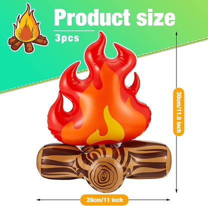 Inflatable Fake Campfire Camping Props Bonfire Party Decor Campfire Party Decorations Artificial Flame Campfire for Indoor Camping Overnight and Scene Setting (3 Pieces)