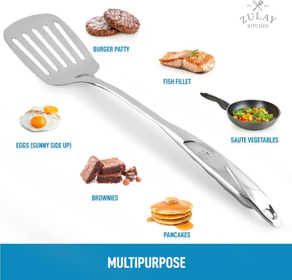 Zulay Kitchen Heavy Duty Stainless Steel Metal Spatula - 14.8" Stainless Steel Spatula for Cooking - Spatula Stainless Steel for Frying - Ergonomic Easy Grip Handle - Slotted Turner Grill Spatula