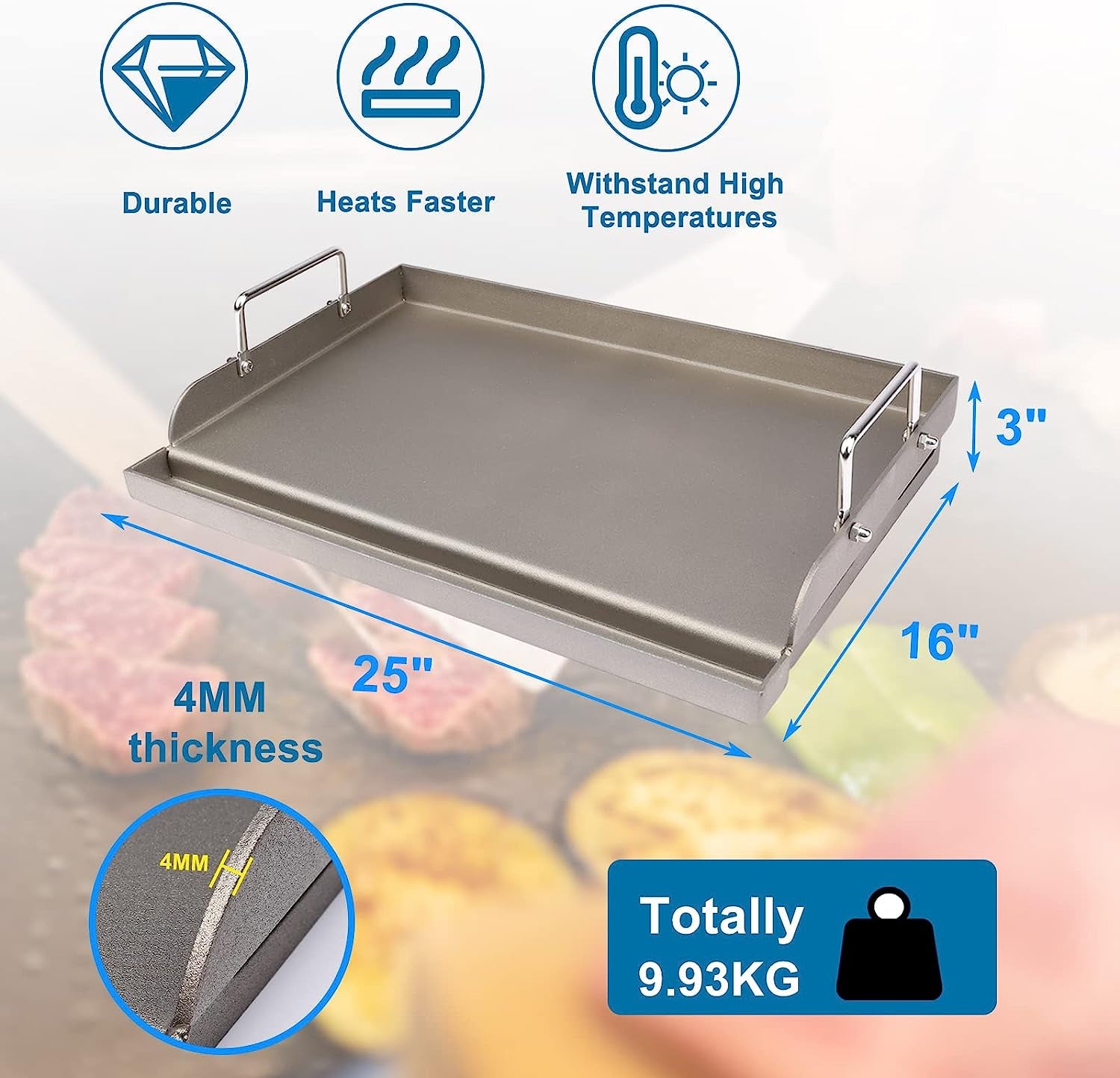 Universal Fry Griddle for Gas Grill, 25"X 16” Metal Cooking Griddle Pan Large Flat Top Plate for Gas Stove, Charcoal Electric Grills Fits Camping Stove Outdoor Tailgating Parties Grilling