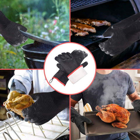 Image of BBQ Grill Gloves 932°F Heat Resistance Barbecue Grilling Gloves Smoker Kitchen Oven Mitts Cooking Gloves for Turkey Fryer/Smoking/Baking/Welding/Frying(14 INCH)