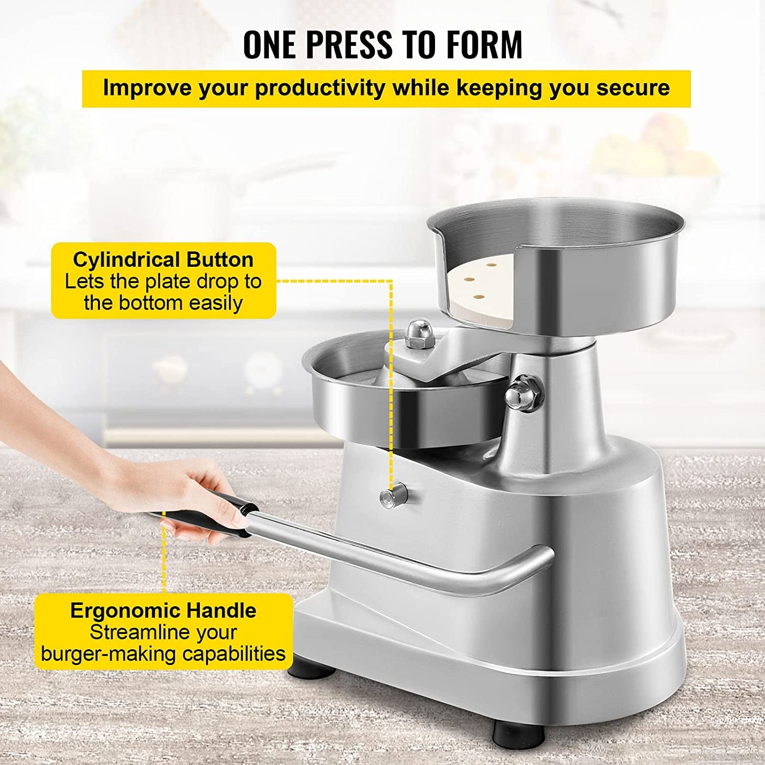 VBENLEM Commercial Hamburger Patty Maker 150Mm/6Inch Stainless Steel Burger Press Heavy Duty Hamburger Press Meat Patty Maker Hamburger Forming Processor with 1000 Pcs Patty Papers