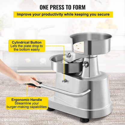 VBENLEM Commercial Hamburger Patty Maker 150Mm/6Inch Stainless Steel Burger Press Heavy Duty Hamburger Press Meat Patty Maker Hamburger Forming Processor with 1000 Pcs Patty Papers