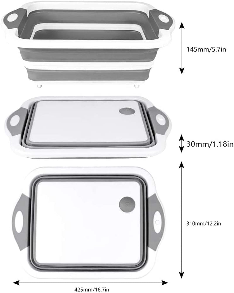 Qimh Collapsible Cutting Board - Foldable Space Saving Multi-Function Kitchen Dish Tub and Camping Sink- Washing and Draining Veggies Fruits Food Grade Storage Basket for Picnic, BBQ Prep and Camping
