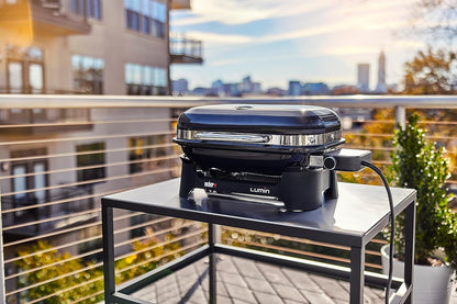 Lumin Compact Outdoor Electric Barbecue Grill, Black - Great Small Spaces Such as Patios, Balconies, and Decks, Portable and Convenient