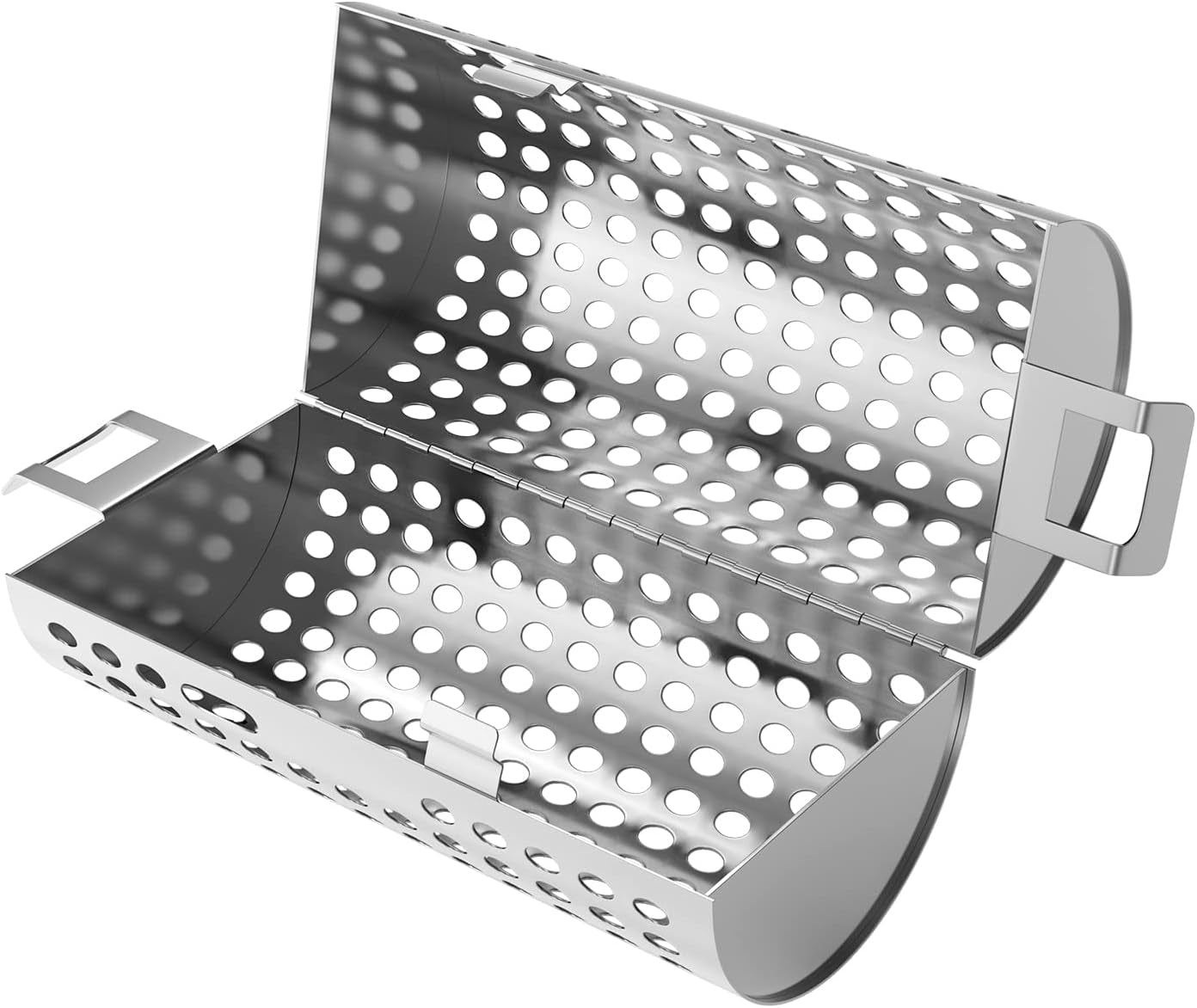 KEESHA BBQ Roller Grill Basket Vegetables & Fish Grill Basket - BBQ Grill Cooking Accessories for Outdoor Grill for Smokers / Pellet Grills / Charcoal Grills / Gas Grills - Perfect Grilling Gifts for Men, Stainless Steel