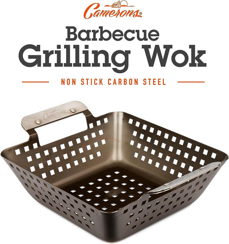 Image of Barbecue Grilling Wok - Heavy Duty Non-Stick BBQ Grill Basket W Stainless Steel Handles - 3" Deep Pan Keeps Meat & Vegetables inside - Indoor Outdoor Use - Great for Summer Bbqs and Father'S Day Gift