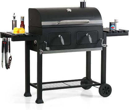 Captiva Designs Extra Large Charcoal BBQ Grill with Oversize Cooking Area(794 Sq.In.), Outdoor Cooking Grill with 2 Individual Lifting Charcoal Trays and 2 Foldable Side Tables