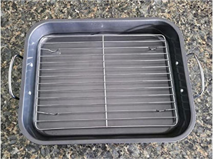 Deluxe Non Stick Roaster Pan/Turkey Roasting Pan with Rack and Handles, Excellent Broiler Pan for Turkeys, Hams and Chickens 14.5" X 11.5", Black